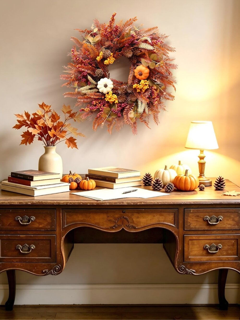 NIB 22" Fall Harvest Pumpkin Berry Front Door Wreath Autumn Decor - Picture 5 of 7